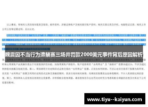 魏震因不当行为遭禁赛三场并罚款2000美元事件背后原因解析